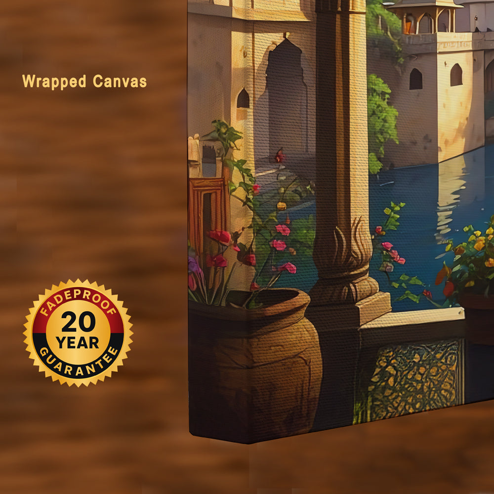 Palace by the Lake – Udaipur’s Royal Evening Glow Canvas Wall Art