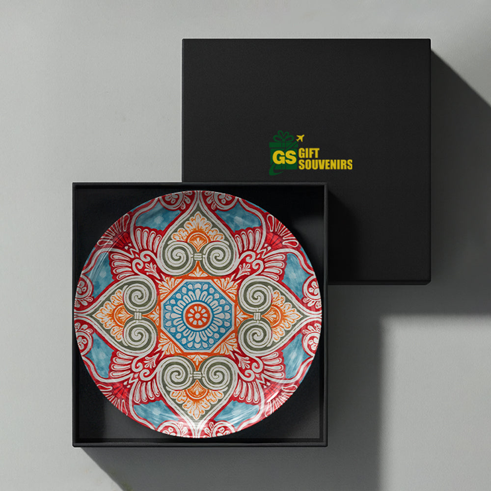 Premium decorative ceramic wall plate featuring vibrant floral motifs and detailed geometric pattern work