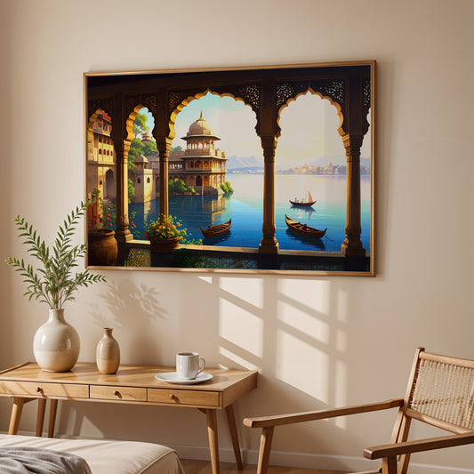 Palace by the Lake – Udaipur’s Royal Evening Glow Canvas Wall Art