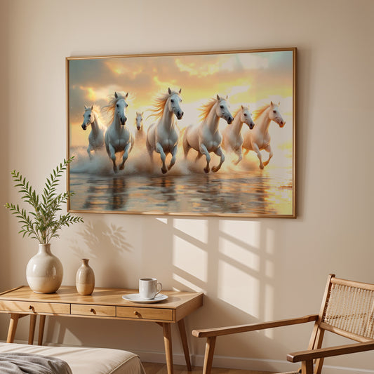 Energizing Harmony – Seven White Horses Vaastu Canvas Wall Art