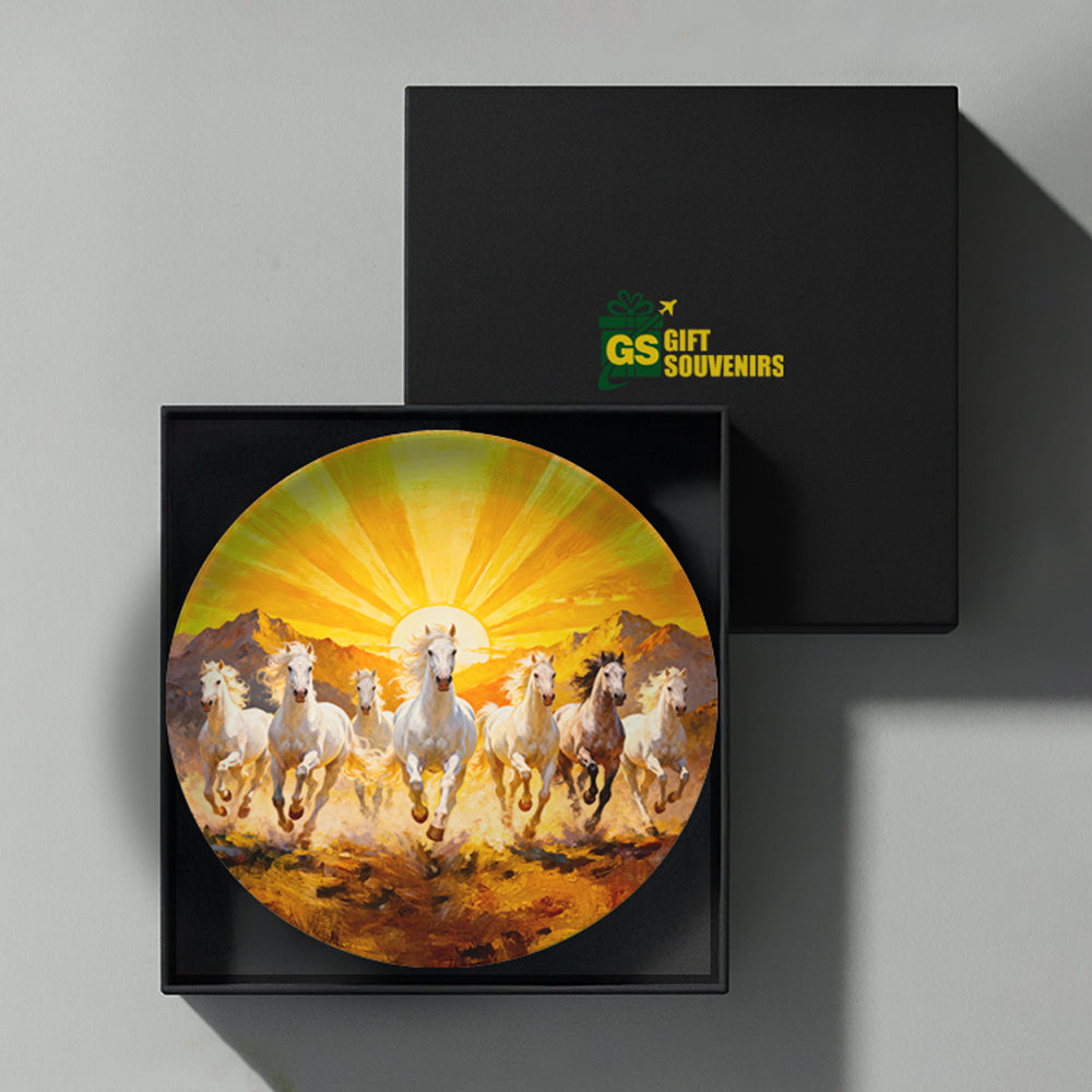 Elegant ceramic plate capturing power, grace, and movement