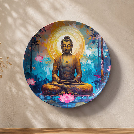 Tranquil Enlightenment Buddha ceramic wall plate for Vaastu and Feng Shui home decor