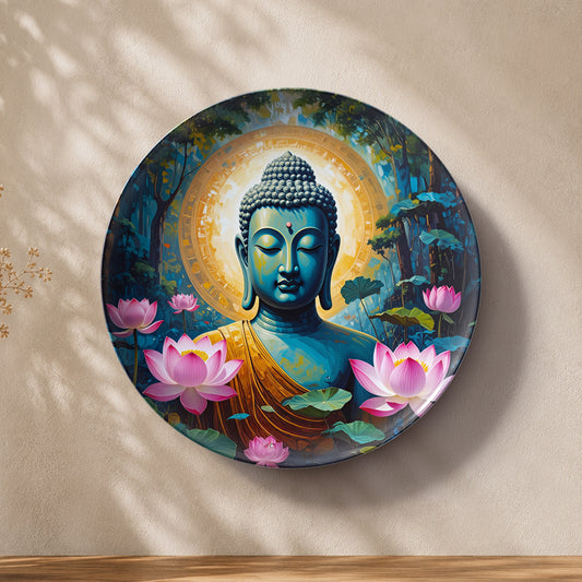 Ethereal Calm Buddha ceramic wall plate for Vaastu and Feng Shui home decor