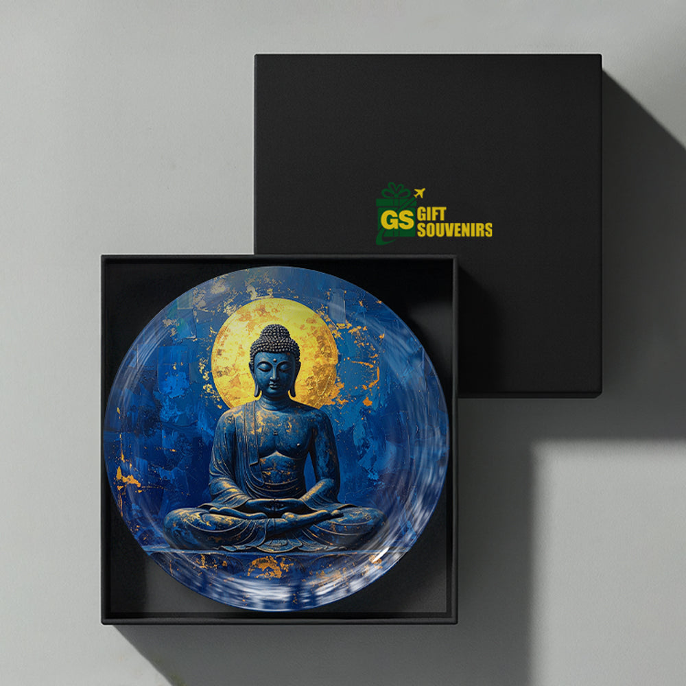 Celestial Peace Vaastu Buddha ceramic wall plate presented in a premium gift box for gifting and home decor