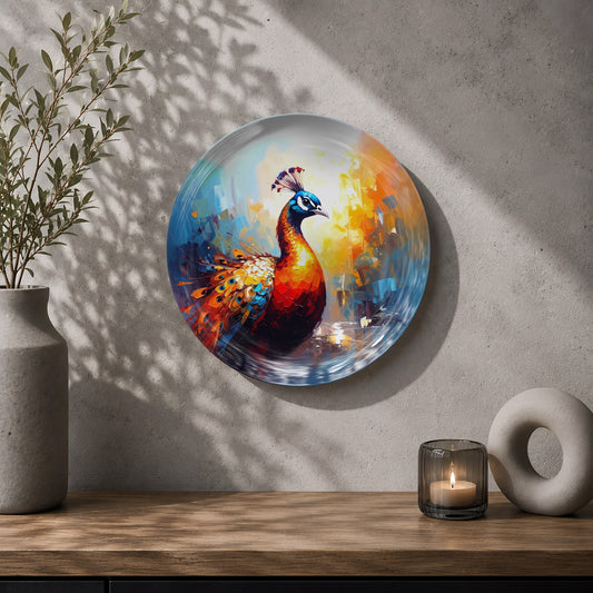Indian heritage peacock ceramic wall plate souvenir with colourful traditional decorative artwork