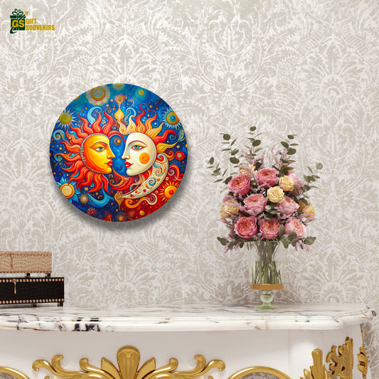 Celestial Union – Sun & Moon Harmony Ceramic Wall Plate