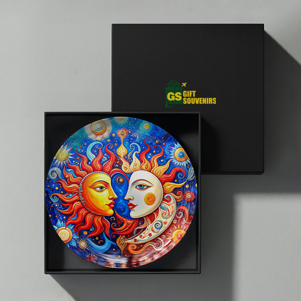Sun and Moon Vaastu ceramic wall plate presented in a premium gift box for gifting