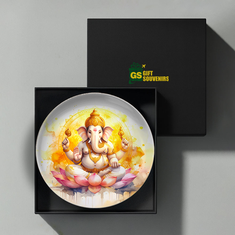 Divine Ganesh on Lotus – Blessings & New Beginnings Ceramic Plate
