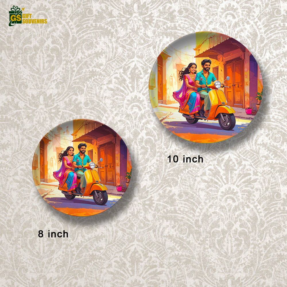 Sunlit Scooter Ride – Joyful Indian Moments Ceramic Plate
