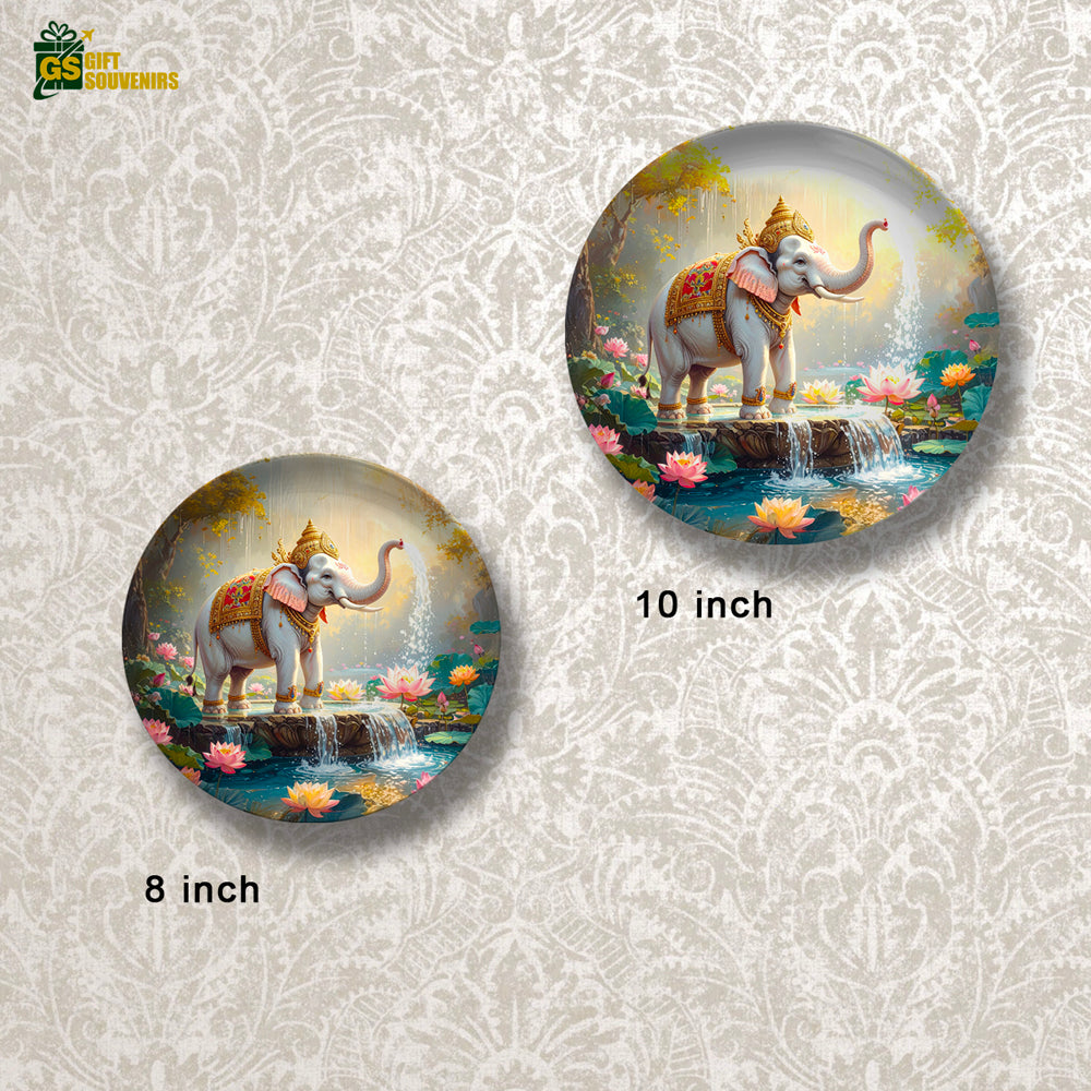 Sacred Elephant by Lotus Pond – Strength & Grace Ceramic Plate
