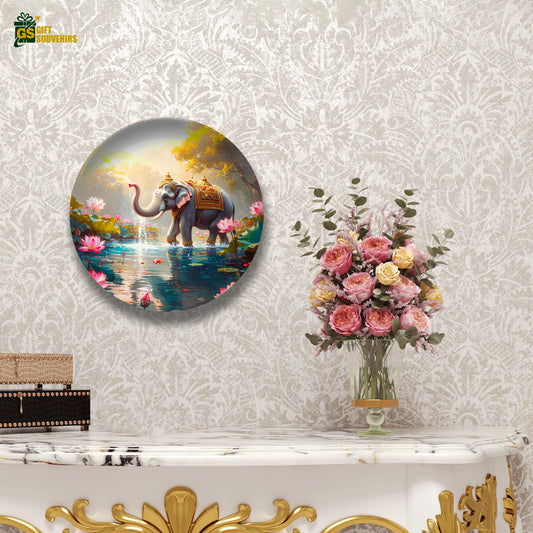 Royal Elephant in Bloom – Harmony & Prosperity Ceramic Wall Plate