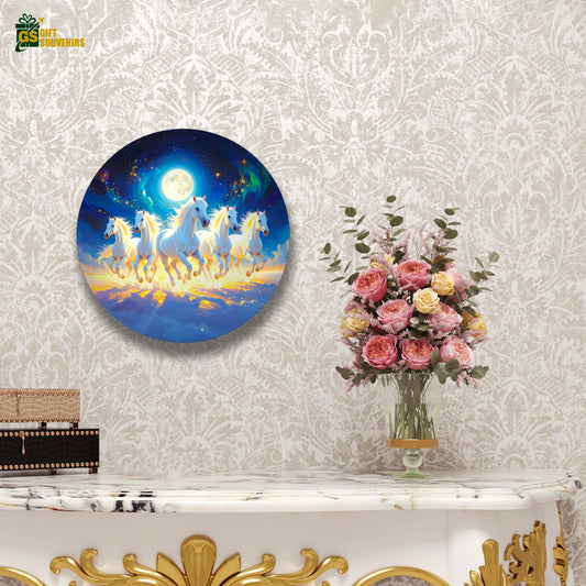 Moonlit White Horses – Celestial Run Ceramic Wall Plate