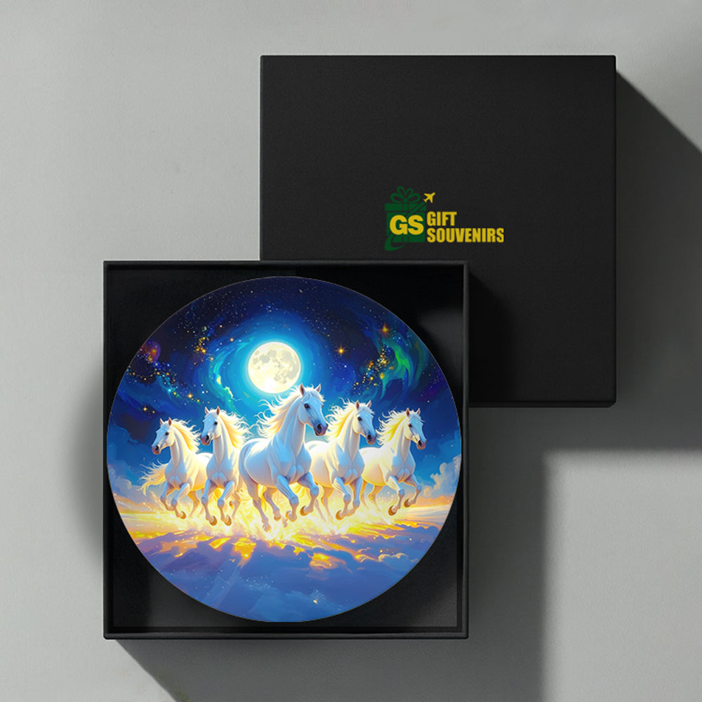 Moonlit White Horses – Celestial Run Ceramic Wall Plate