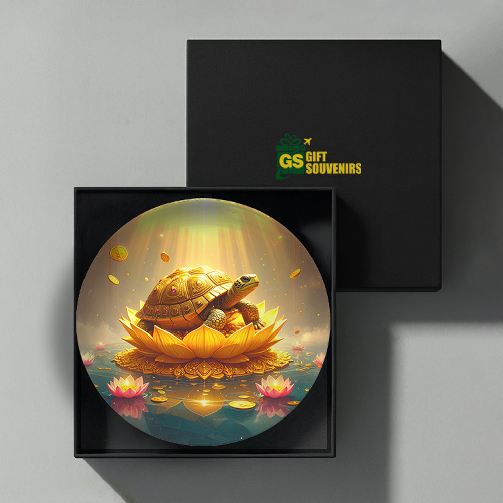 Golden Prosperity – Wealth Turtle Lotus Ceramic Wall Plate