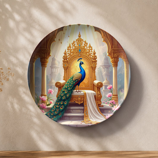 Royal Peacock Majesty decorative peacock ceramic wall plate with elegant golden palace design