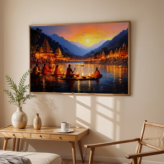 Sacred Glow – Evening Aarti on the Ganges Canvas Wall Art