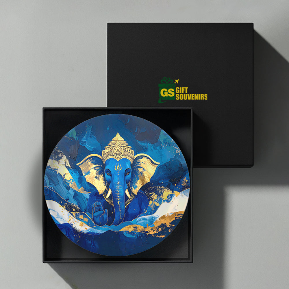 Divine Blue Ganesha – Modern Spiritual Art Ceramic Wall Plate
