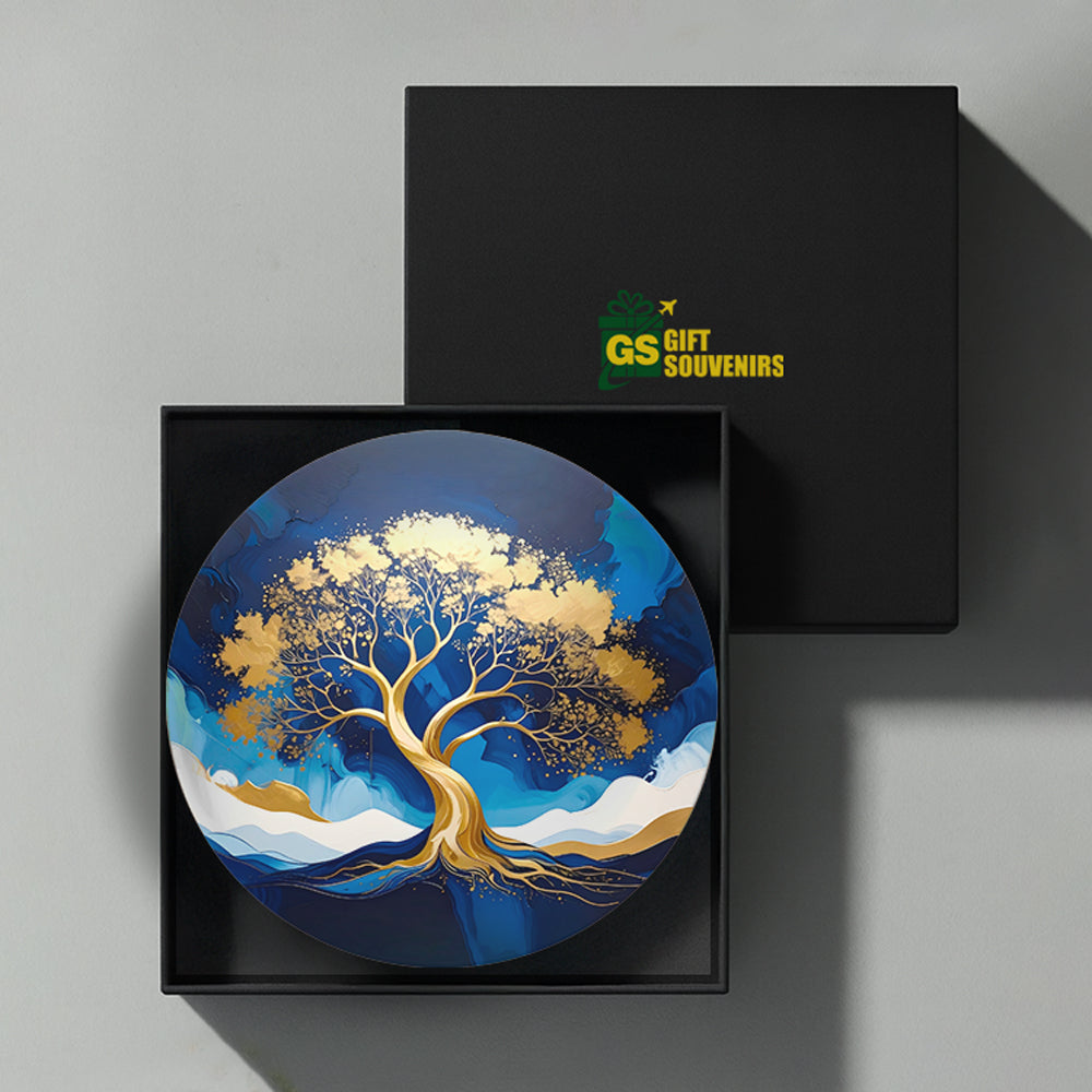 Golden Tree of Life – Luxury Abstract Ceramic Wall Plate