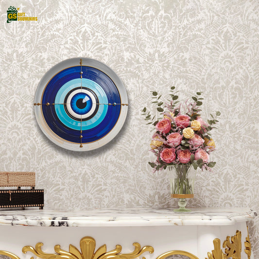 Azure Nazar Shield – Evil Eye Protection Ceramic Wall Plate