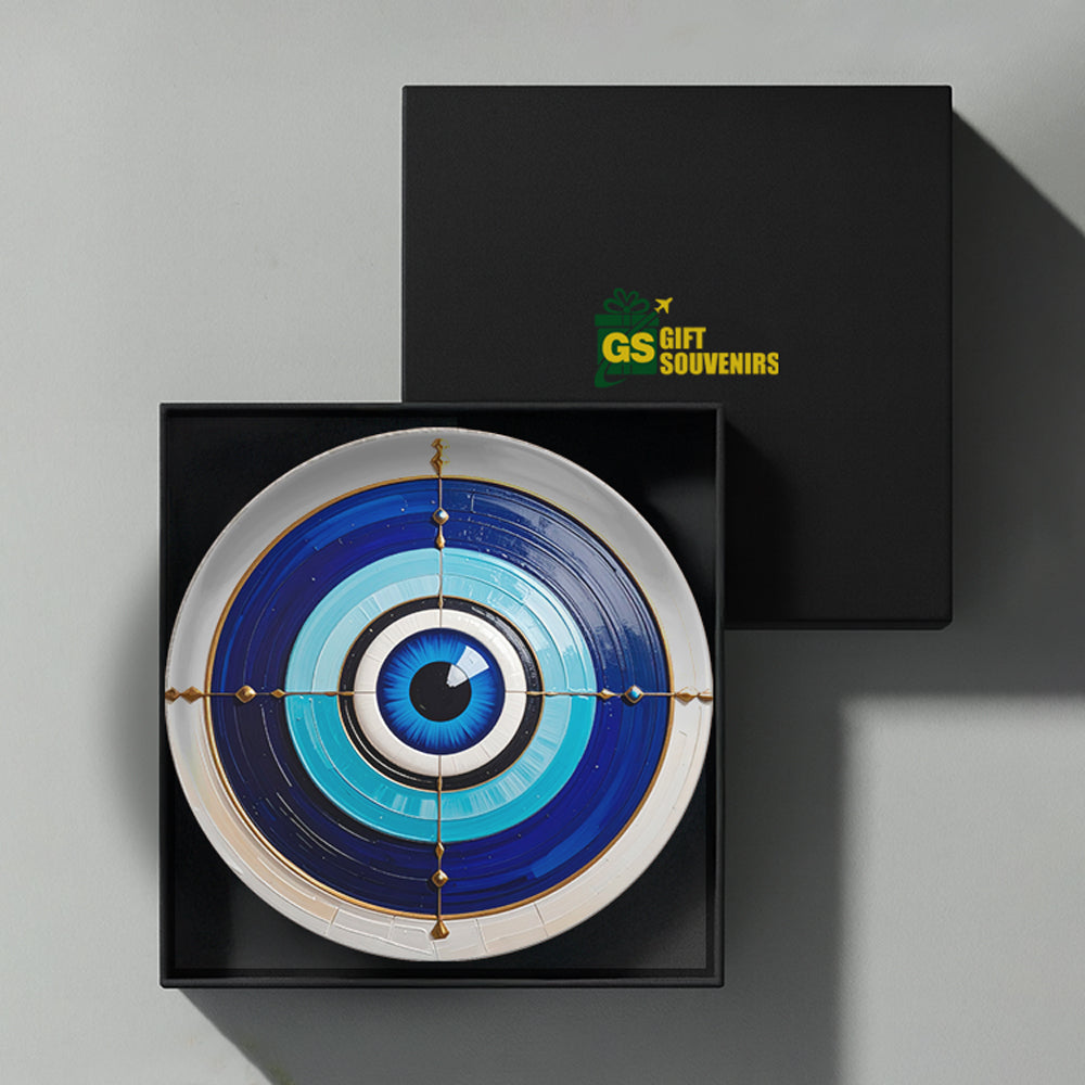 Azure Nazar Shield – Evil Eye Protection Ceramic Wall Plate