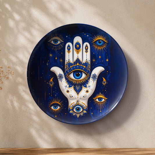 Mystic Hamsa – Evil Eye Protection Ceramic Wall Plate