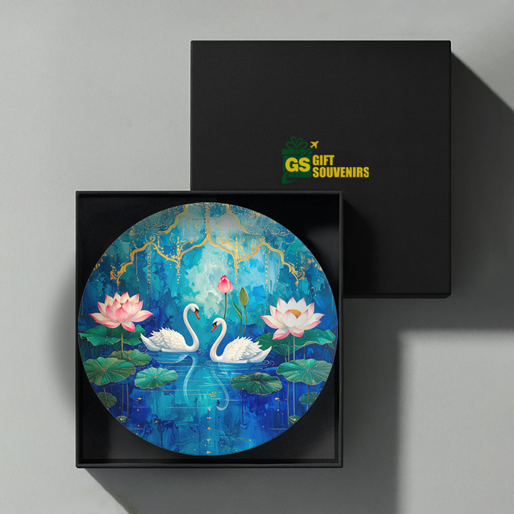 Lotus Reverie – Twin Swans Ceramic Wall Plate