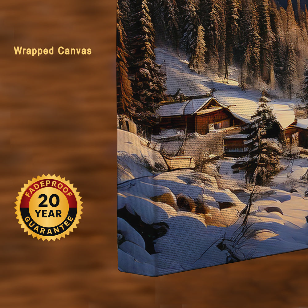 Valley of Dawn – Himalayan Villages Beneath Golden Skies Canvas Wall Art