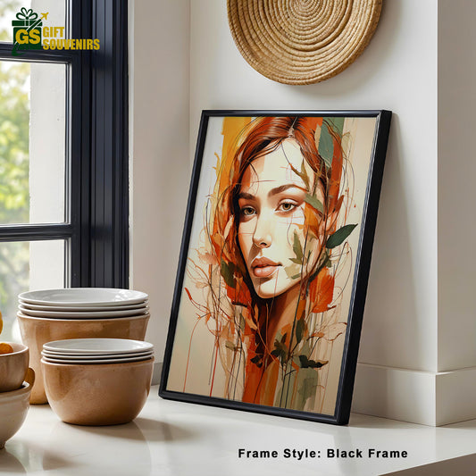 The Serene Gaze – Modern Portrait with Botanical Accents