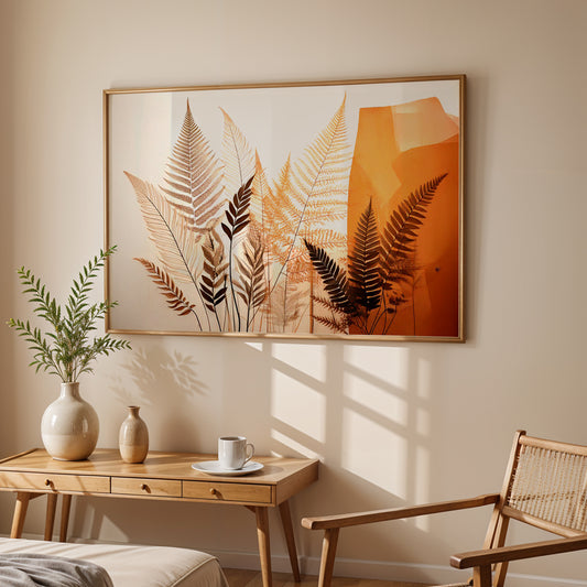 Earthen Grace – Botanical Ferns on Terracotta Canvas