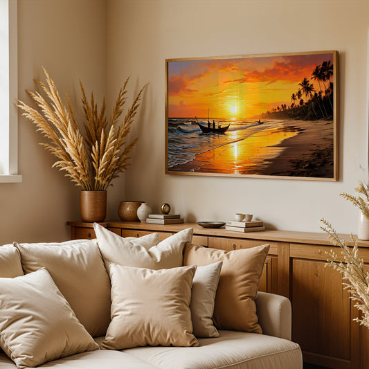 Golden Horizon – Sunset Serenity on the Shores of Goa Canvas Wall Art