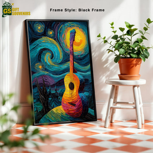 Guitar under starry sky canvas art print – wall décor for living room