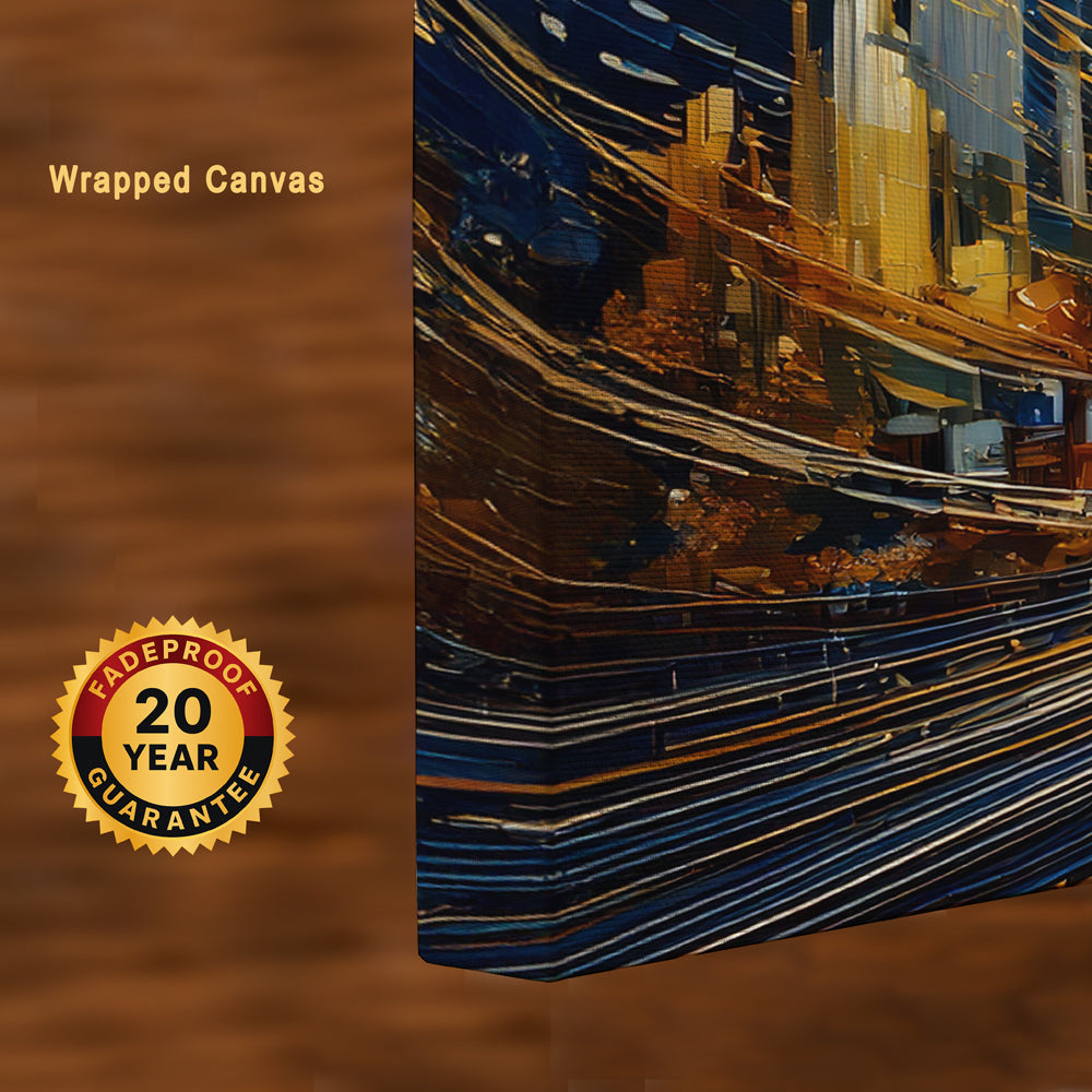 Golden Symphony of the Skies – Urban Dreamscape Modern Canvas Wall Art