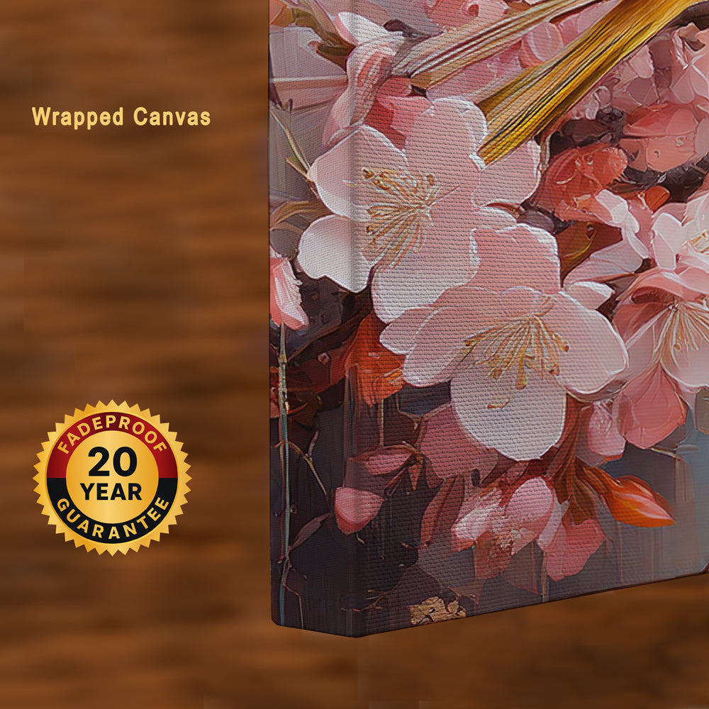 Spring Whispers – A Symphony of Blossoms and Wings Canvas Wall Art