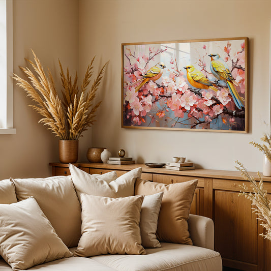 Spring Whispers – A Symphony of Blossoms and Wings Canvas Wall Art