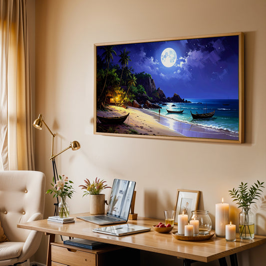 Moonlit Shores – A Night by the Sea Canvas Wall Art