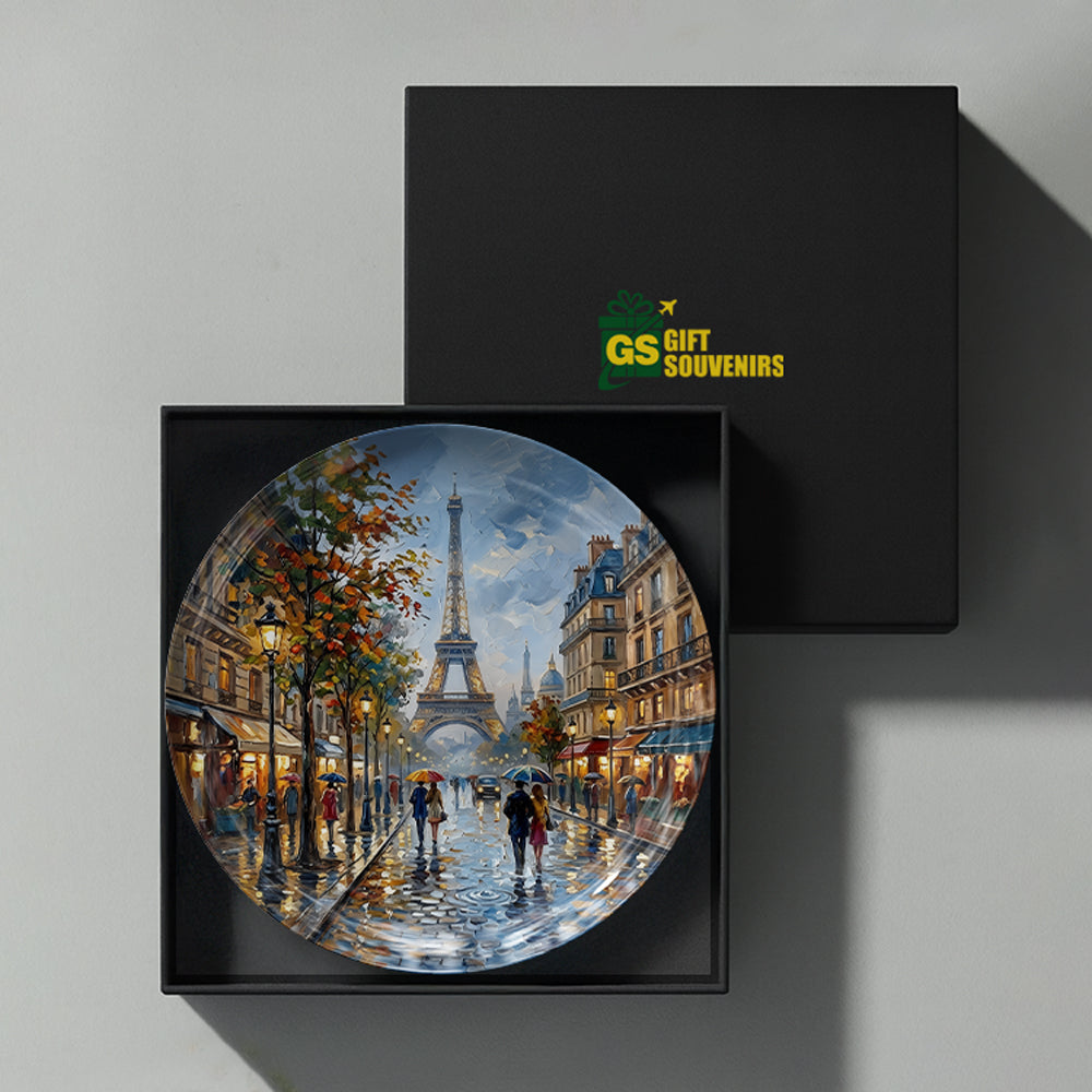 Parisian Stroll ceramic wall plate inspired by the timeless beauty and romance of Paris.