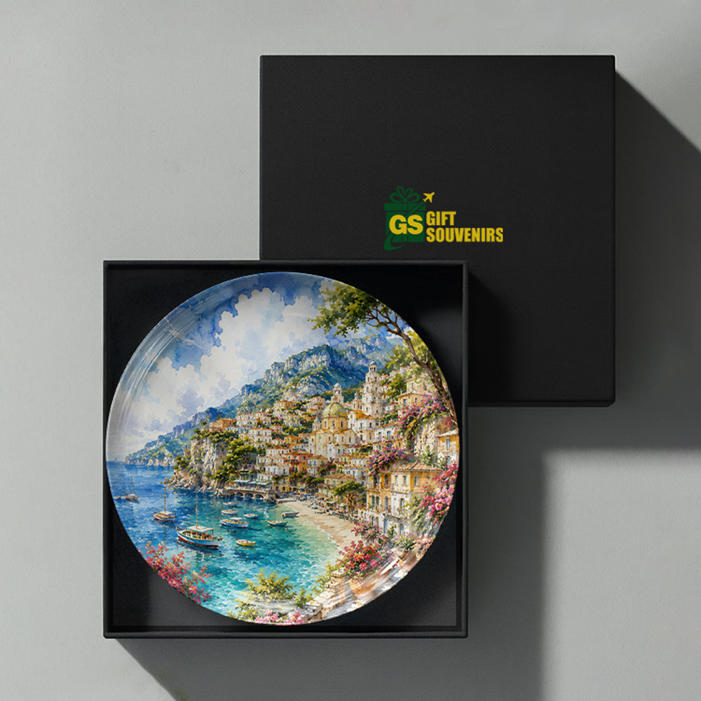 Amalfi Bliss ceramic wall plate inspired by the timeless beauty of Italy's Amalfi Coast and Mediterranean coastline.