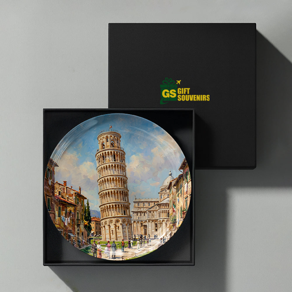 Leaning Legacy ceramic wall plate celebrating the timeless beauty of Pisa, Italy.