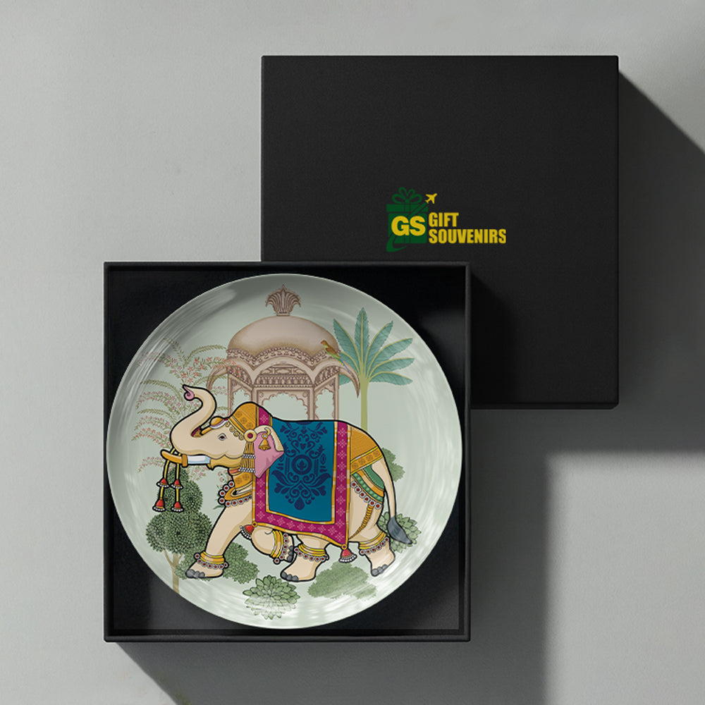 Elephant of the Court premium ceramic wall plate celebrating India's regal traditions and timeless artistic heritage.