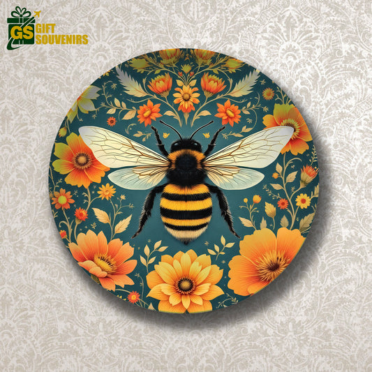 Buzzing Blooms – Golden Bee Ceramic Plate