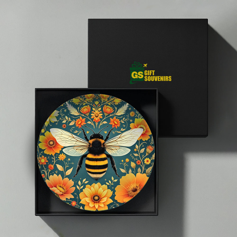 Buzzing Blooms – Golden Bee Ceramic Plate