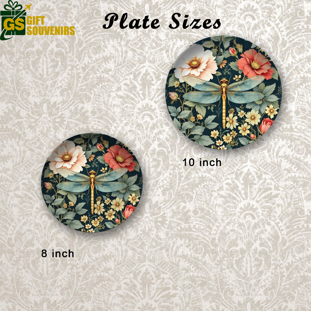 Wings of Elegance – Dragonfly in Bloom Ceramic Plate