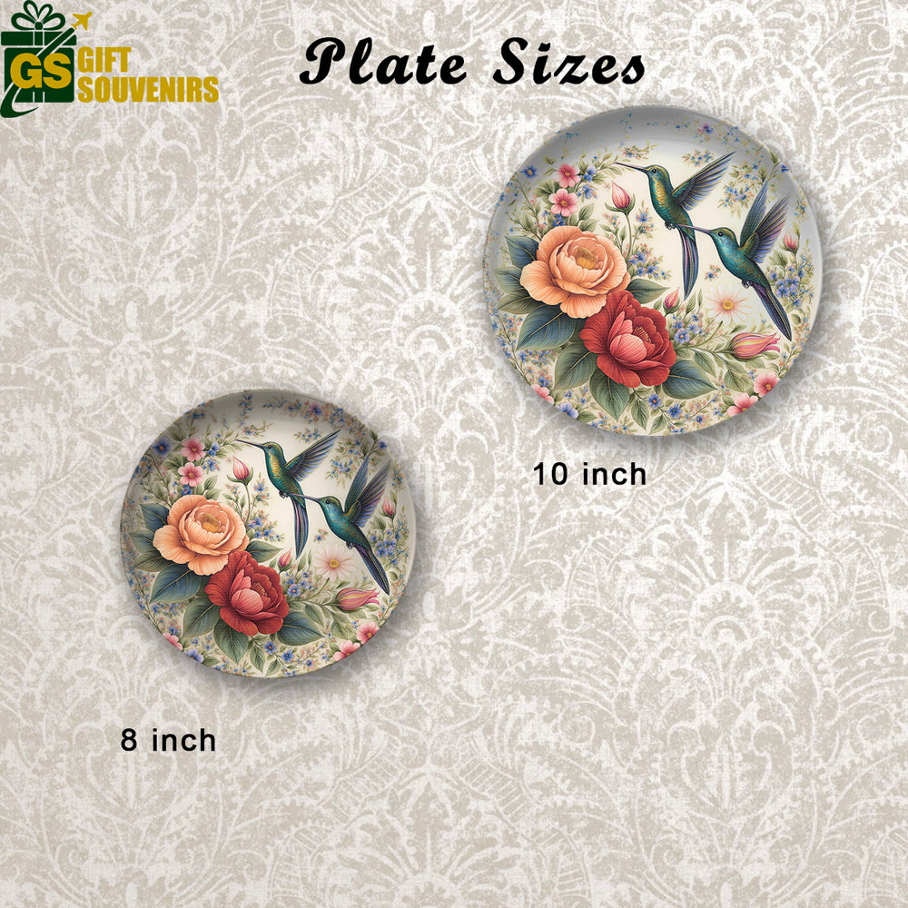 Whispers of Spring – Hummingbirds Amid Blossoms Ceramic Plate
