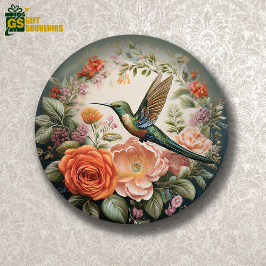 Garden Symphony – Hummingbird Among Roses Ceramic Plate