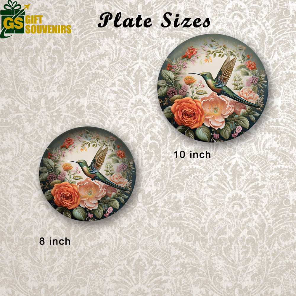 Garden Symphony – Hummingbird Among Roses Ceramic Plate