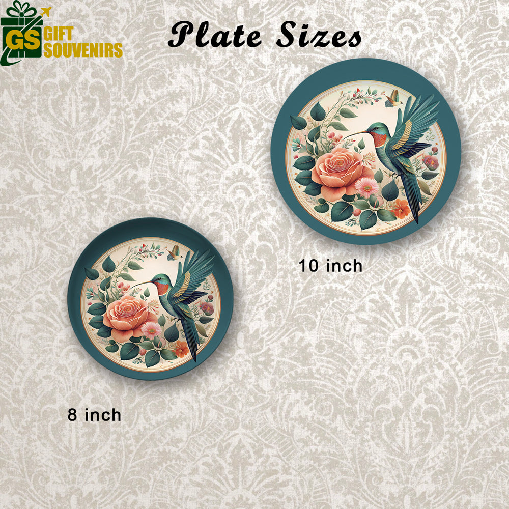 Framed Elegance – Hummingbird with Roses Ceramic Plate