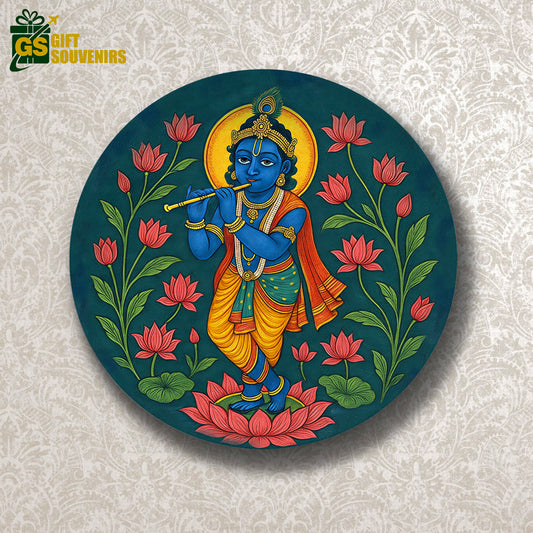 Krishna’s Lotus Melody – A Timeless Indian Heritage Ceramic Plate