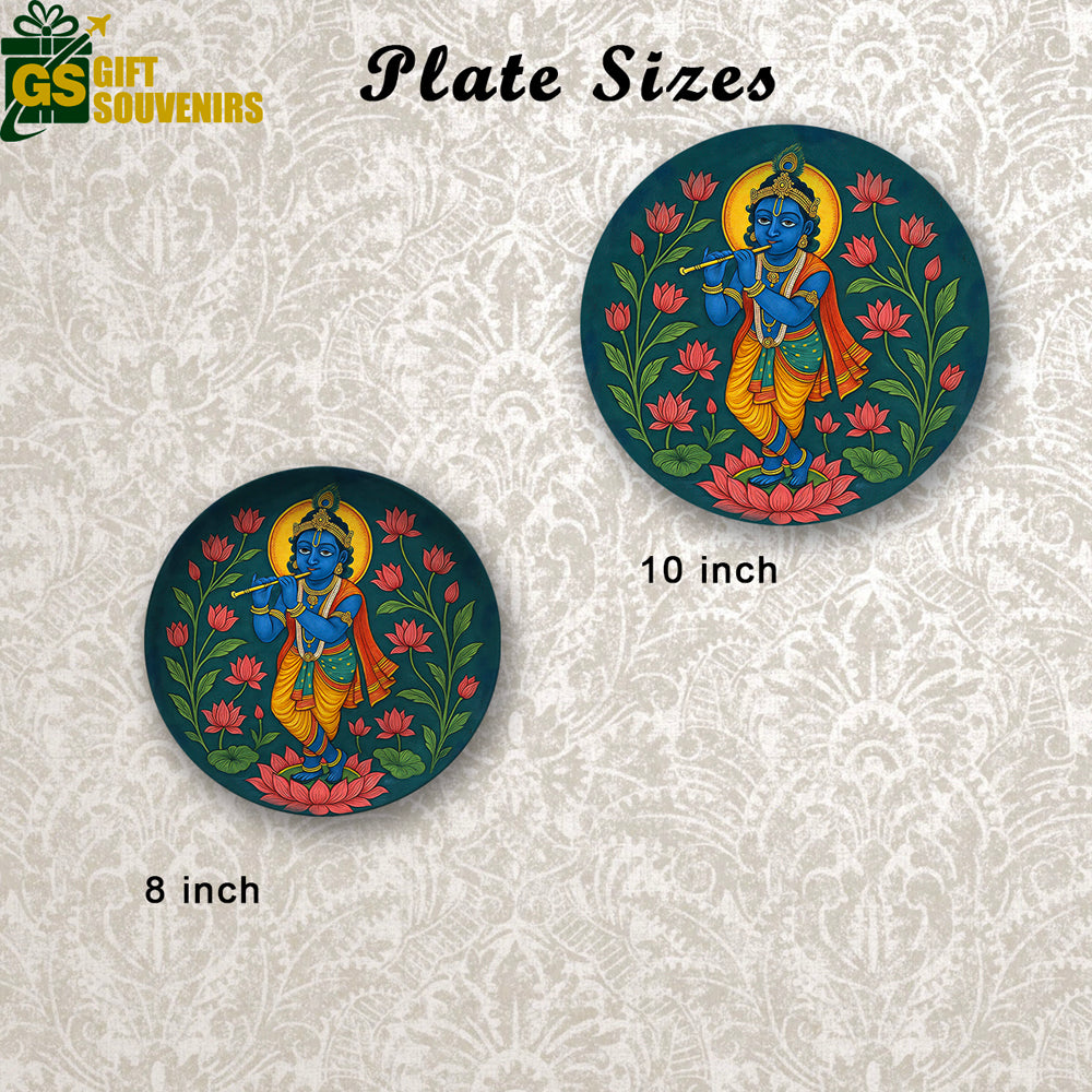 Krishna’s Lotus Melody – A Timeless Indian Heritage Ceramic Plate