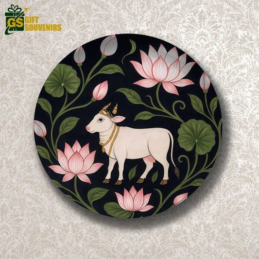 Eternal Purity – Cow Among the Lotus Blooms Ceramic Plate