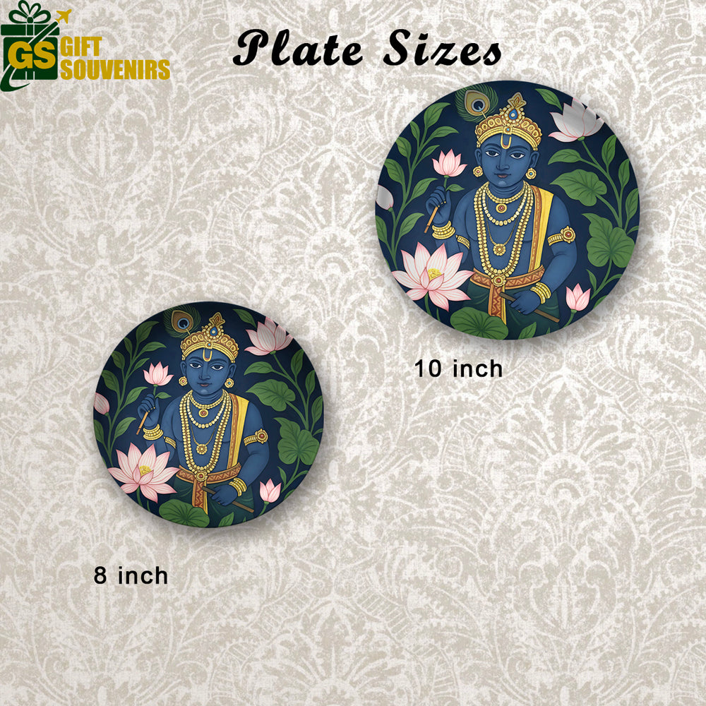 Sacred Symphony – Krishna Amidst the Lotus Bloom Ceramic Plate
